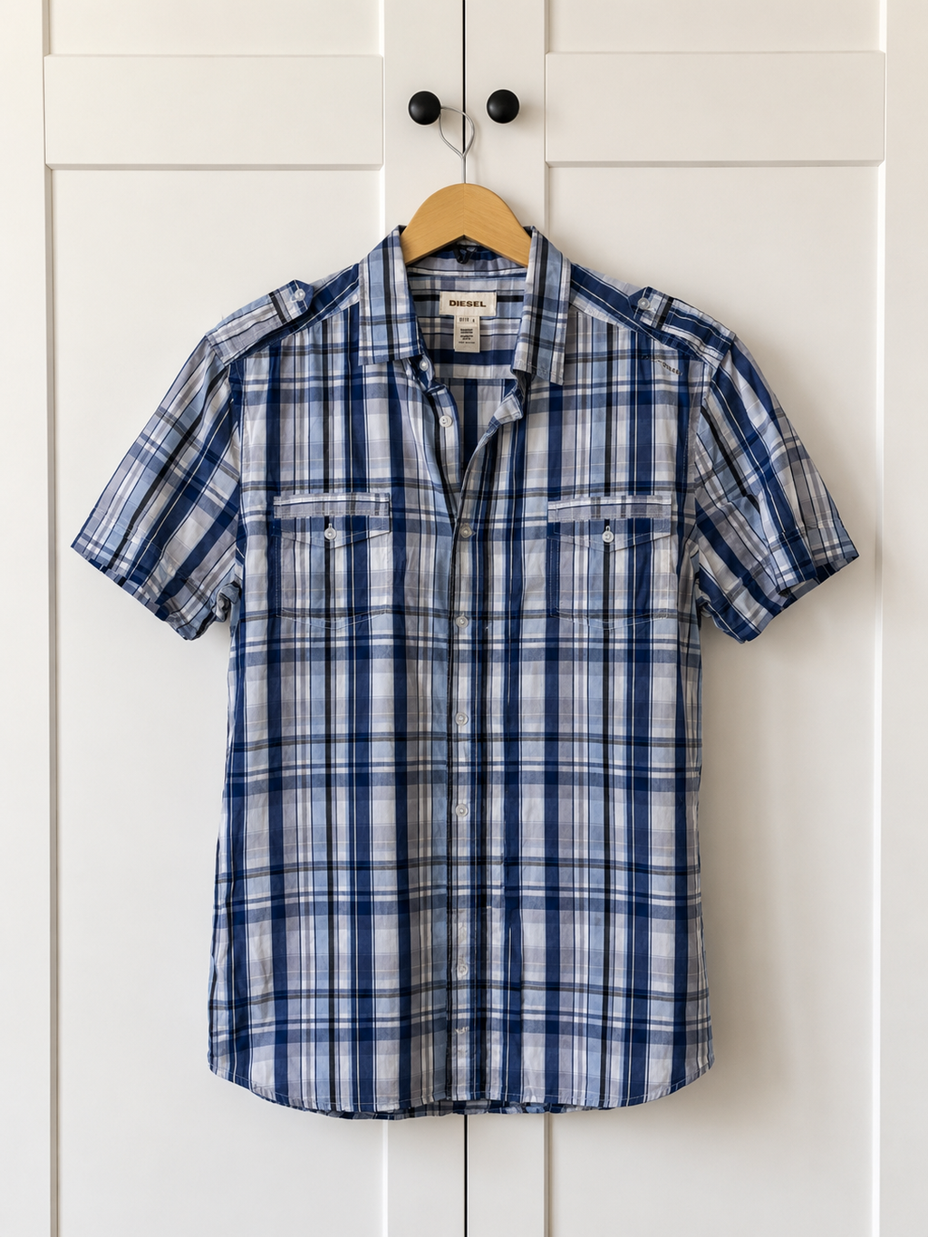 Diesel Men's Blue Check Plaid Shirt Size L