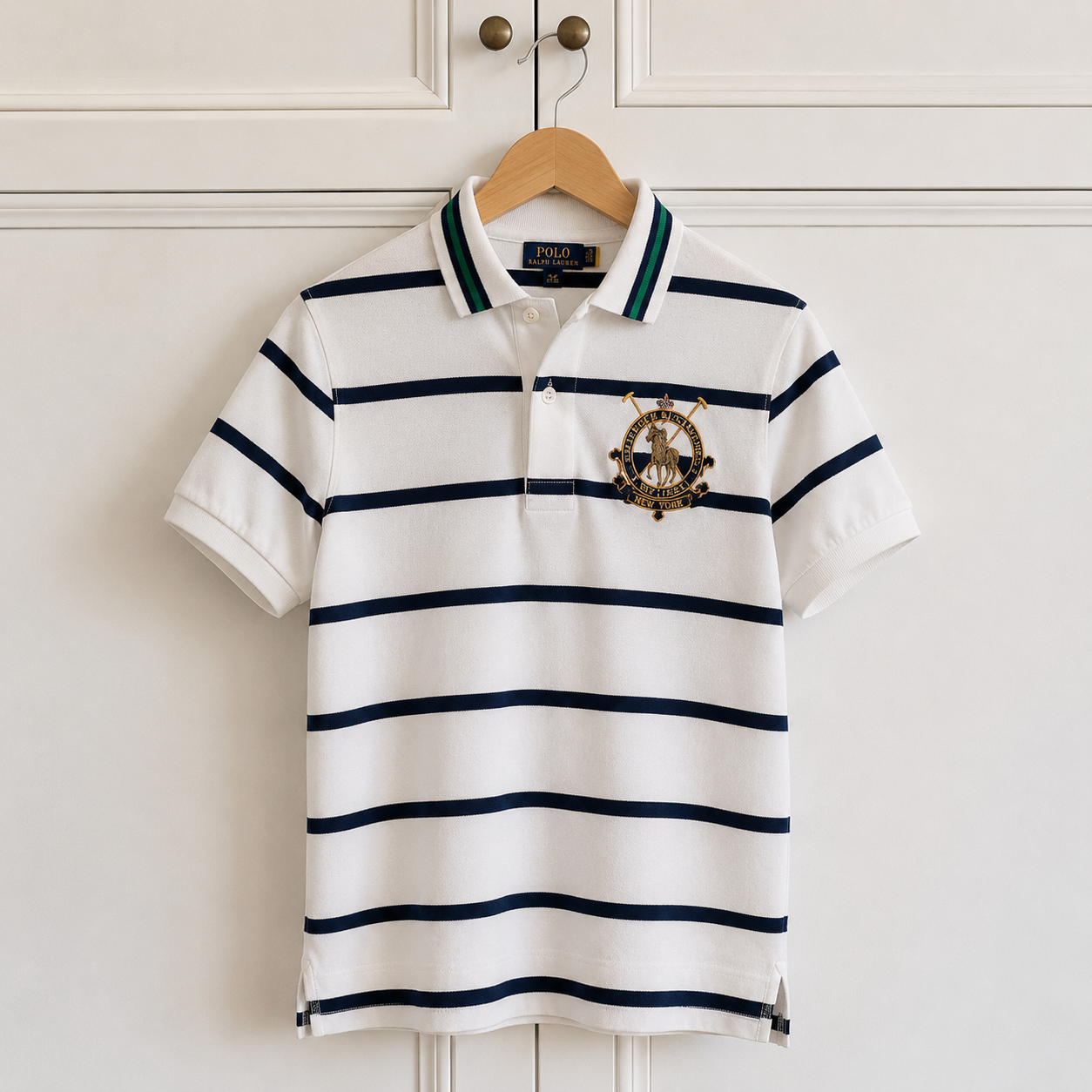 Polo Ralph Lauren Striped Polo Shirt White Navy Size S