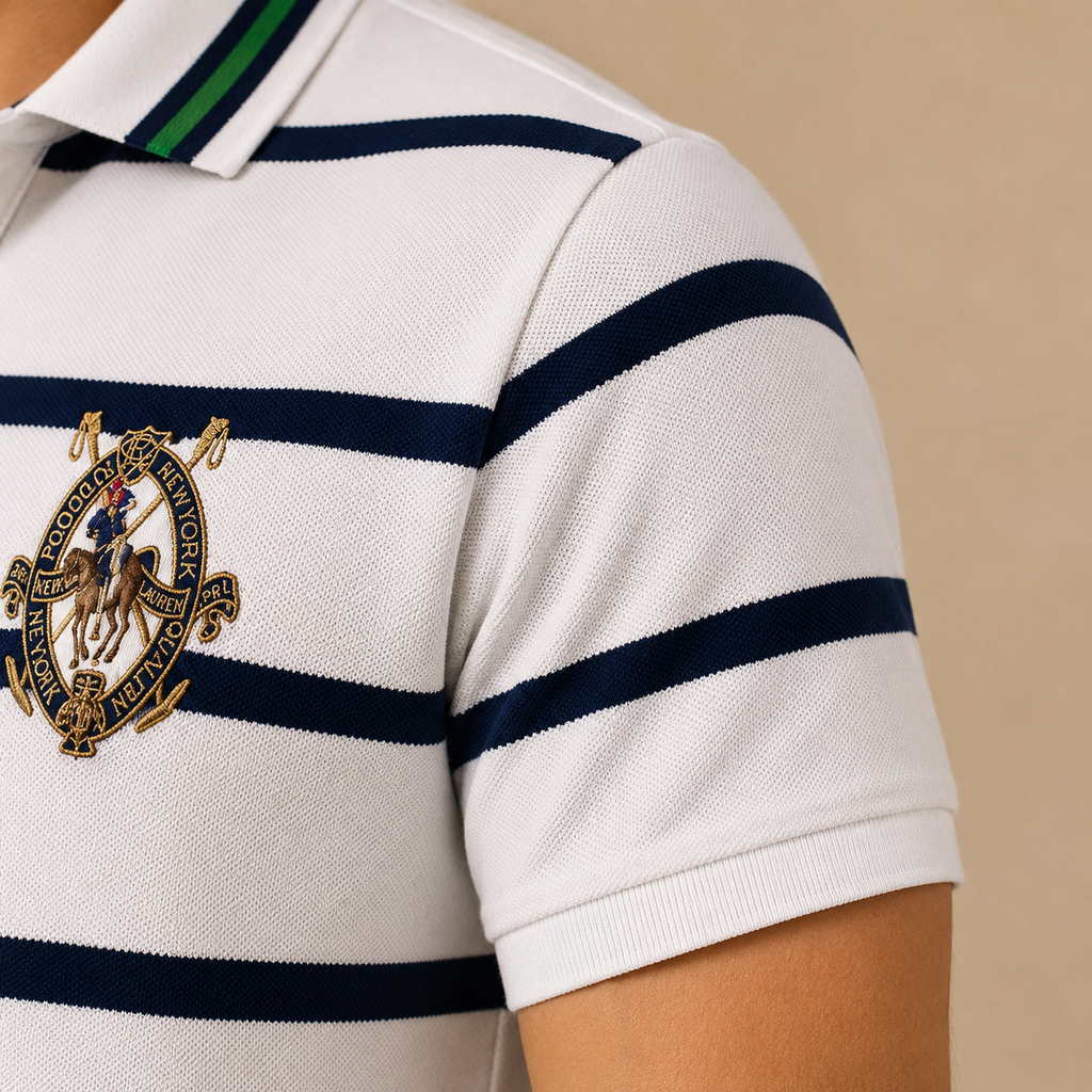 Polo Ralph Lauren Striped Polo Shirt White Navy Size S