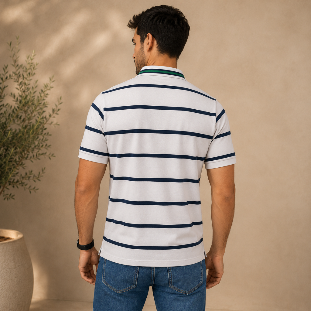 Polo Ralph Lauren Striped Polo Shirt White Navy Size S