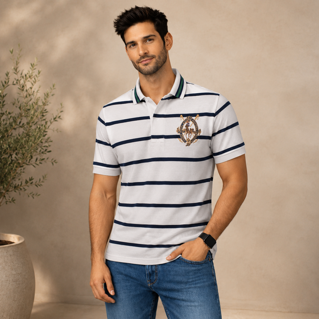 Polo Ralph Lauren Striped Polo Shirt White Navy Size S