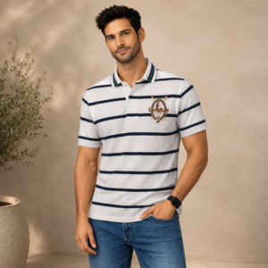 Polo Ralph Lauren Striped Polo Shirt White Navy Size S