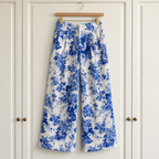 Maeve by Anthropologie Blue Floral Linen Blend Wide Leg Trousers UK 10
