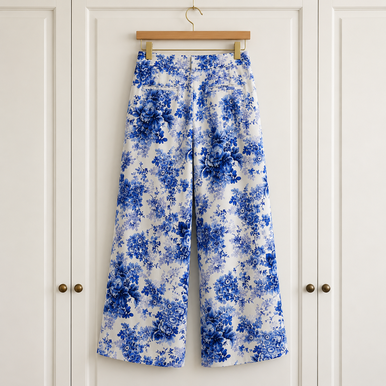 Maeve by Anthropologie Blue Floral Linen Blend Wide Leg Trousers UK 10