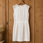 Gerard Darel Ivory Silk Lace Detail Dress UK 12