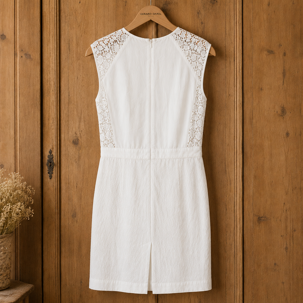 Gerard Darel Ivory Silk Lace Detail Dress UK 12