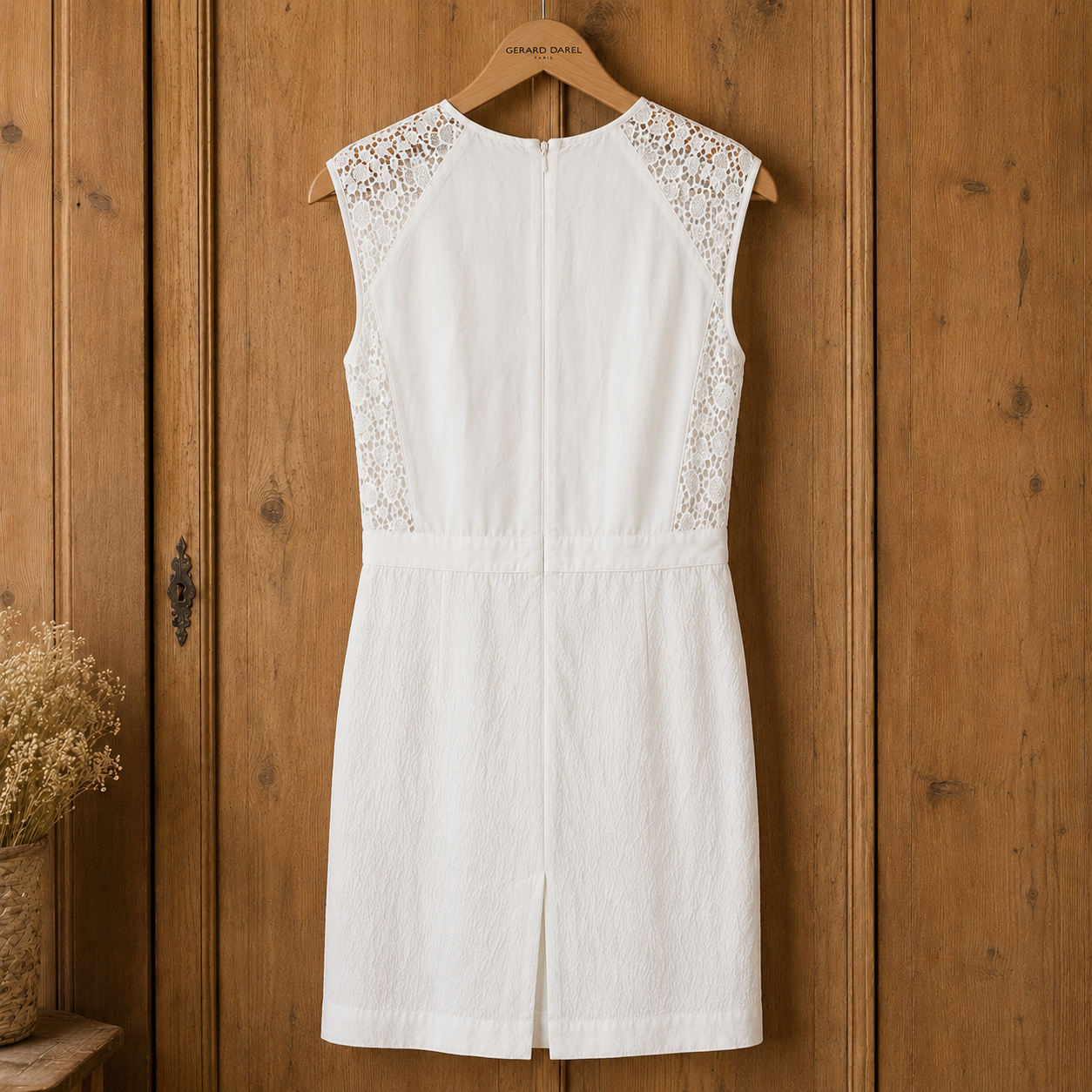 Gerard Darel Ivory Silk Lace Detail Dress UK 12