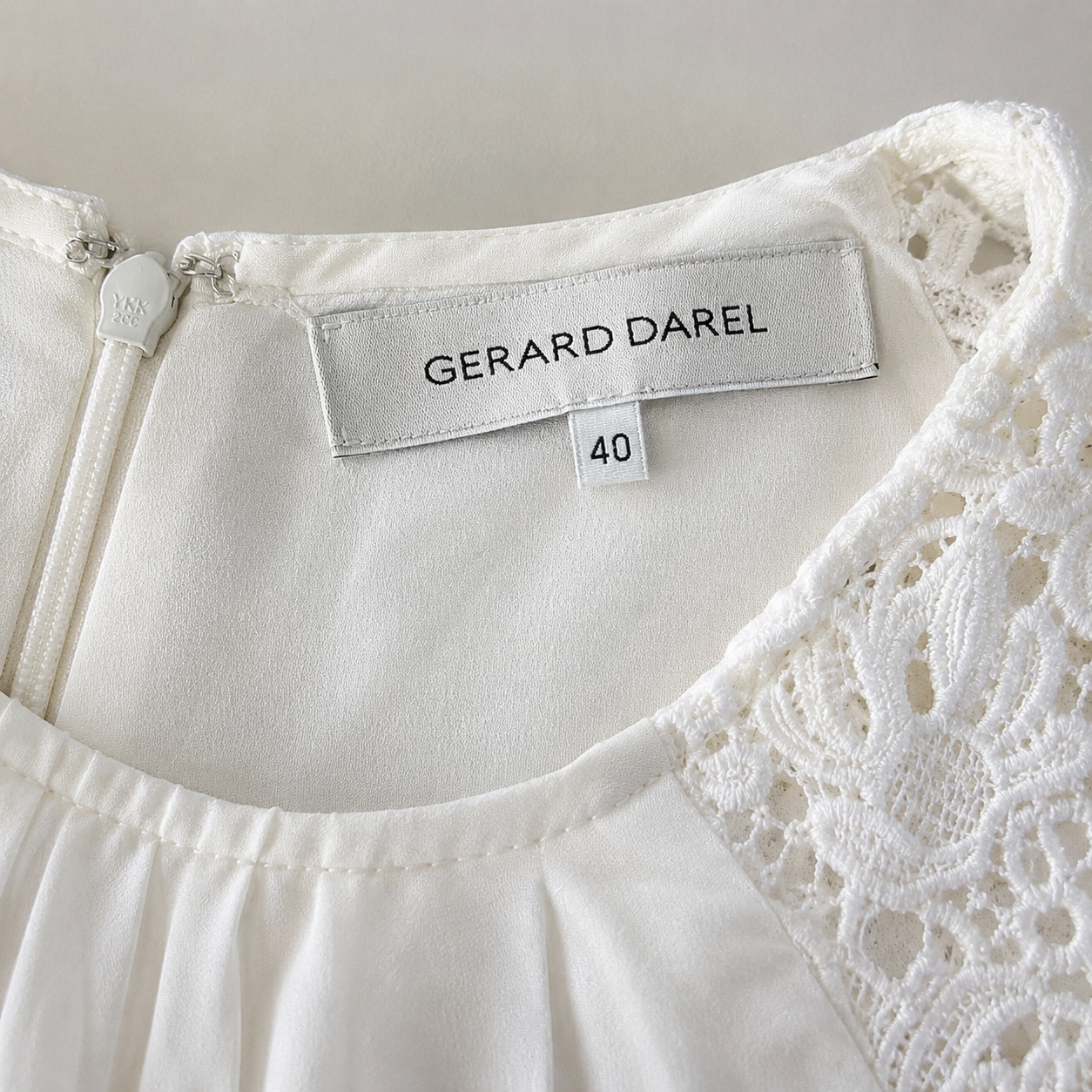 Gerard Darel Ivory Silk Lace Detail Dress UK 12