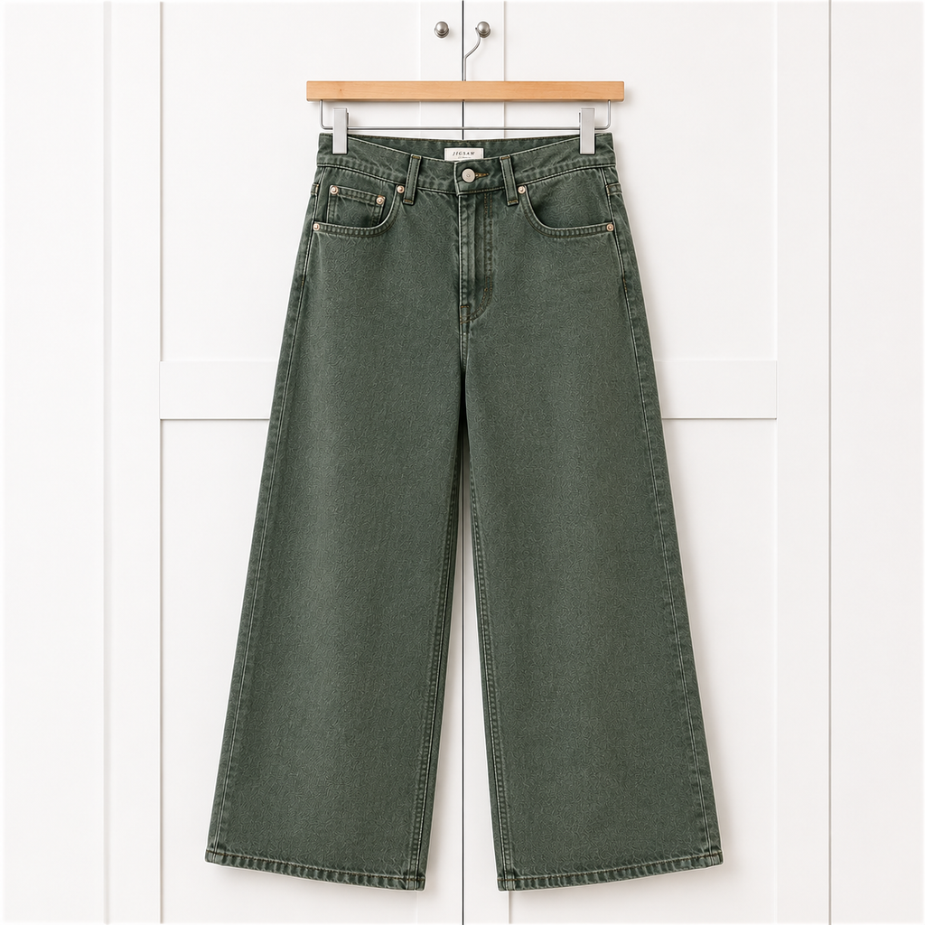 Jigsaw Sage Green Wide Leg Jeans UK 10 W28 High Rise