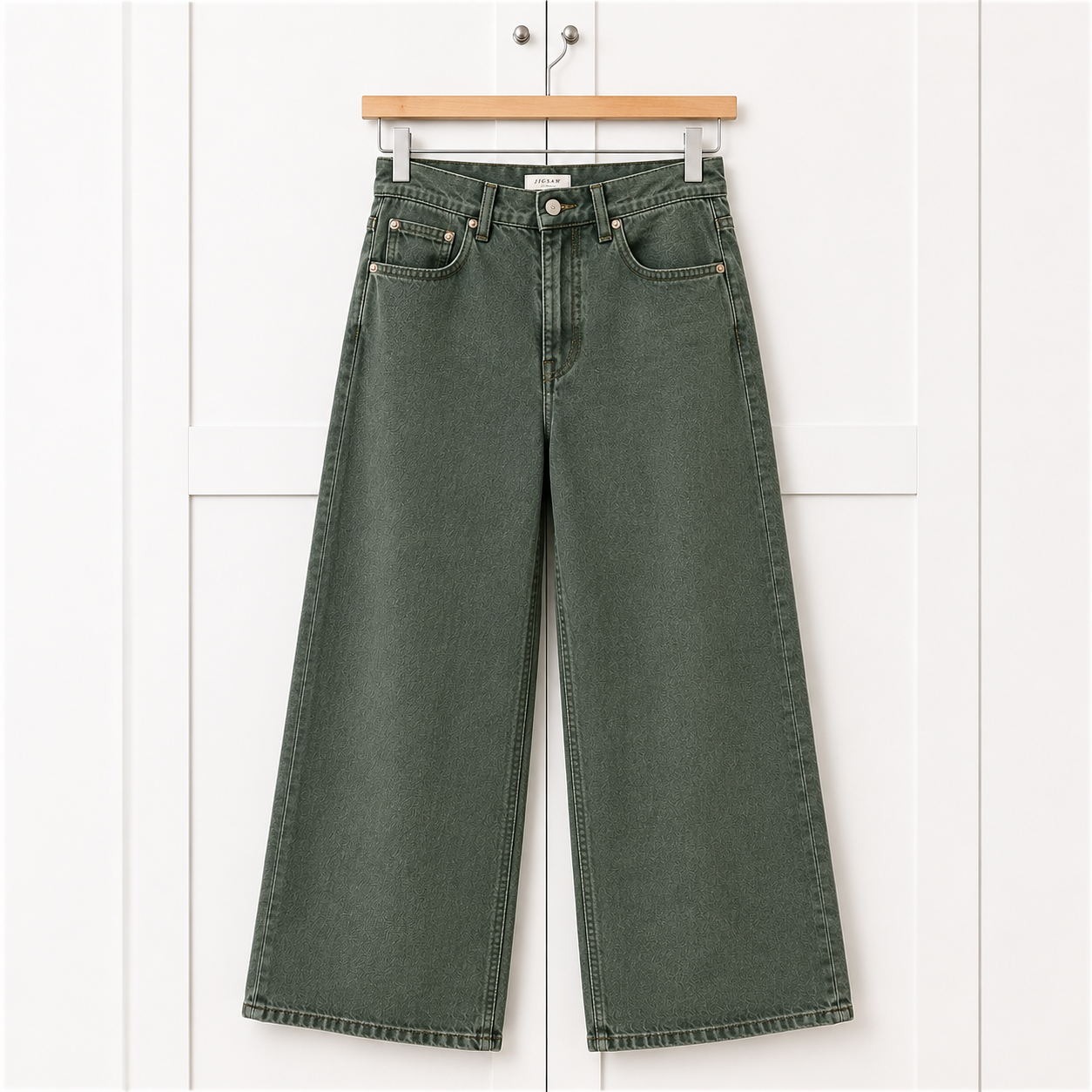 Jigsaw Sage Green Wide Leg Jeans UK 10 W28 High Rise