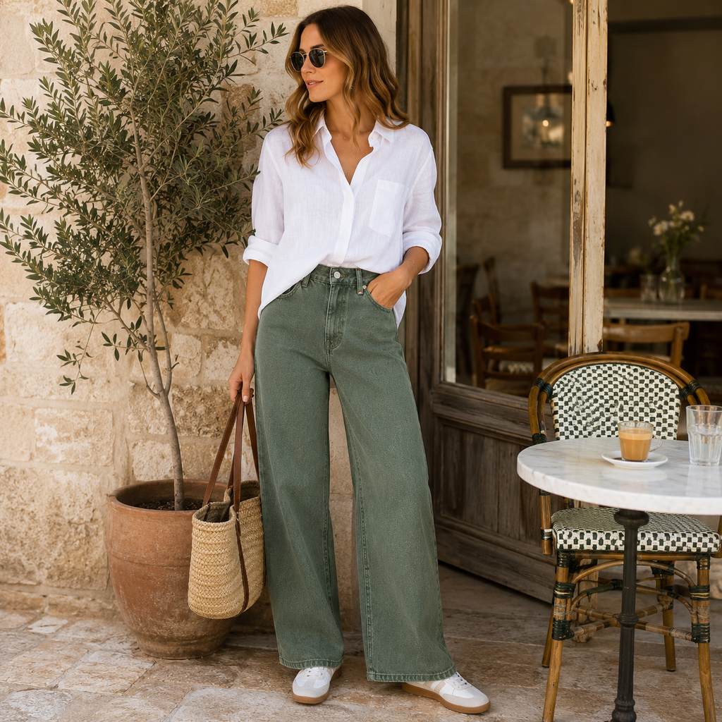 Jigsaw Sage Green Wide Leg Jeans UK 10 W28 High Rise