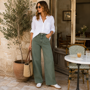 Jigsaw Sage Green Wide Leg Jeans UK 10 W28 High Rise