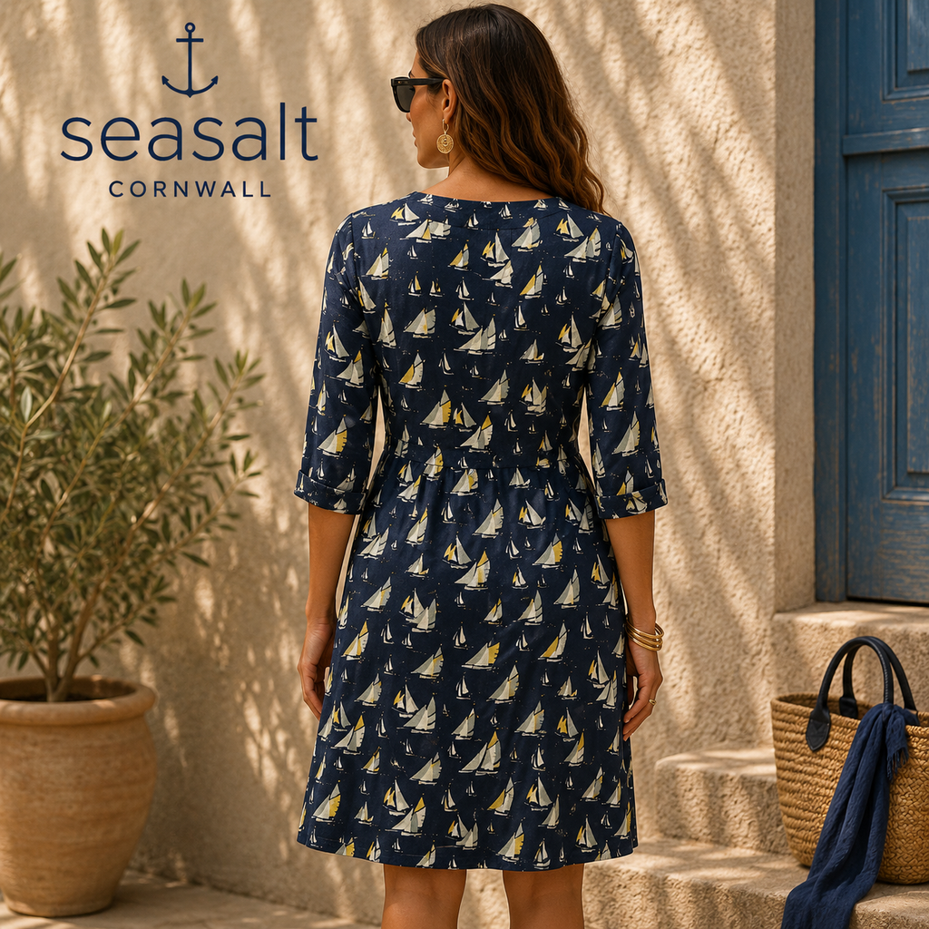 Seasalt Cornwall Sailboat Print Dress UK 10