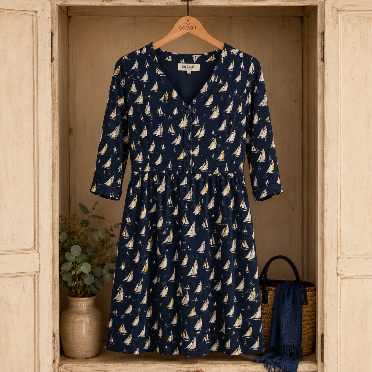 Seasalt Cornwall Sailboat Print Dress UK 10