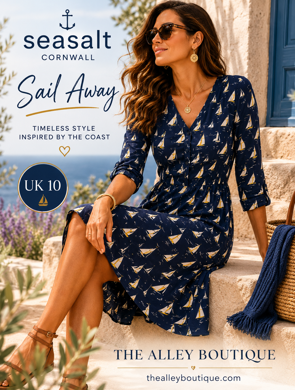 Seasalt Cornwall Sailboat Print Dress UK 10