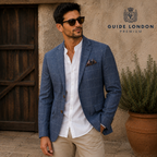 Guide London Blue Linen Blend Windowpane Blazer EU 50 UK 40