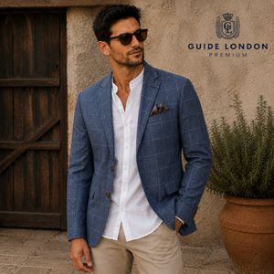 Guide London Blue Linen Blend Windowpane Blazer EU 50 UK 40