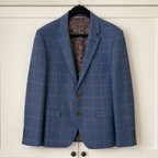 Guide London Blue Linen Blend Windowpane Blazer EU 50 UK 40