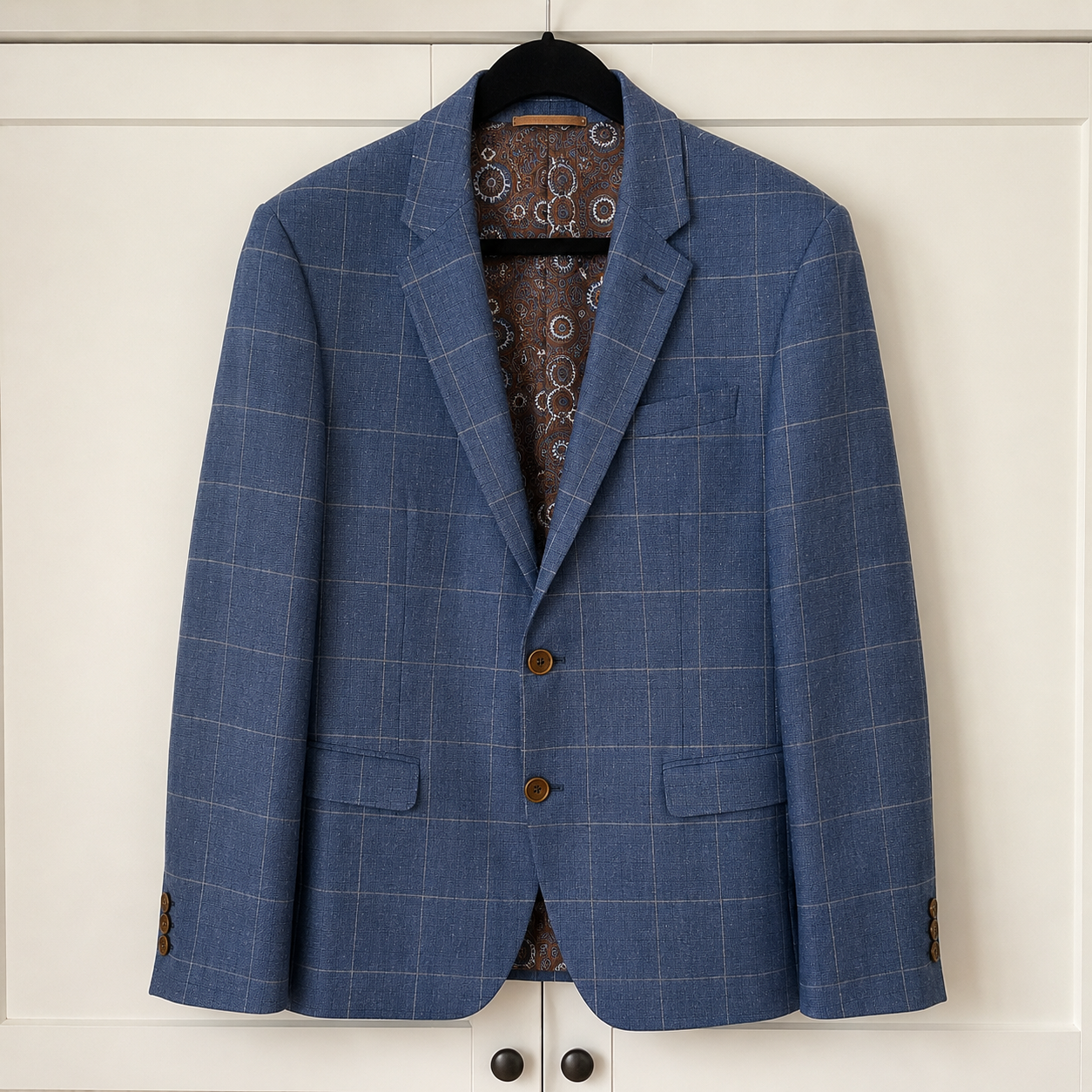 Guide London Blue Linen Blend Windowpane Blazer EU 50 UK 40