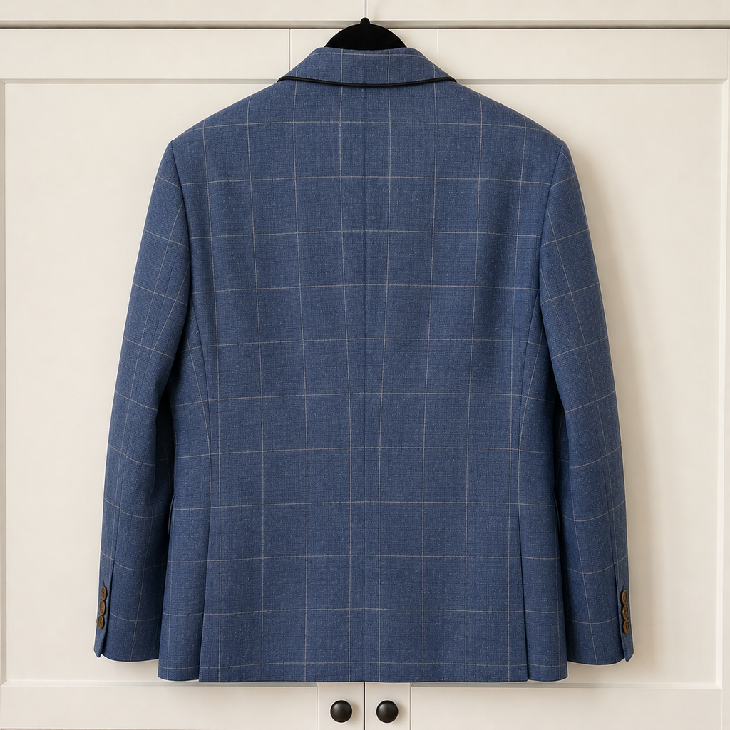 Guide London Blue Linen Blend Windowpane Blazer EU 50 UK 40