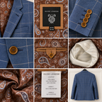 Guide London Blue Linen Blend Windowpane Blazer EU 50 UK 40