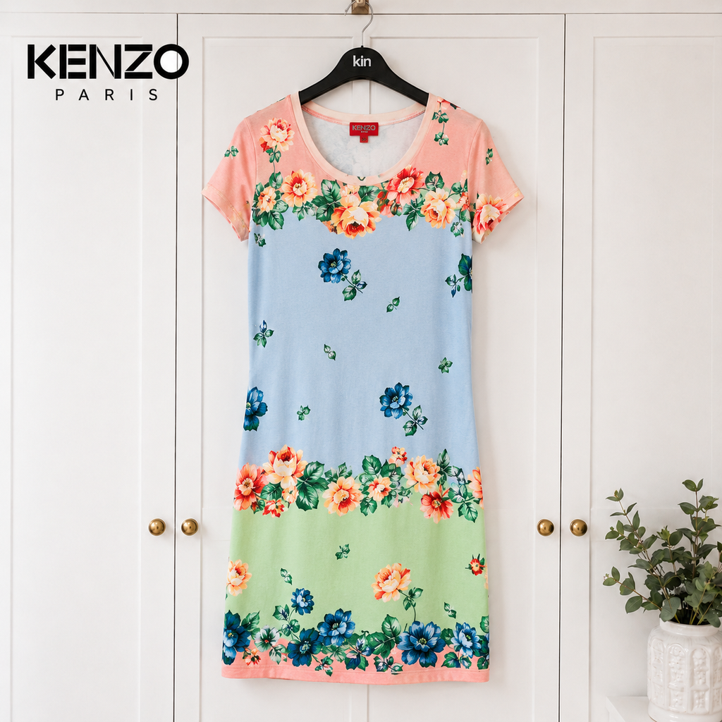 Kenzo Paris Vintage Floral Stretch Dress Multicoloured UK 8