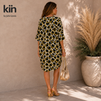 KIN John Lewis Oversized Cocoon Shirt Dress Black Yellow Print UK 14