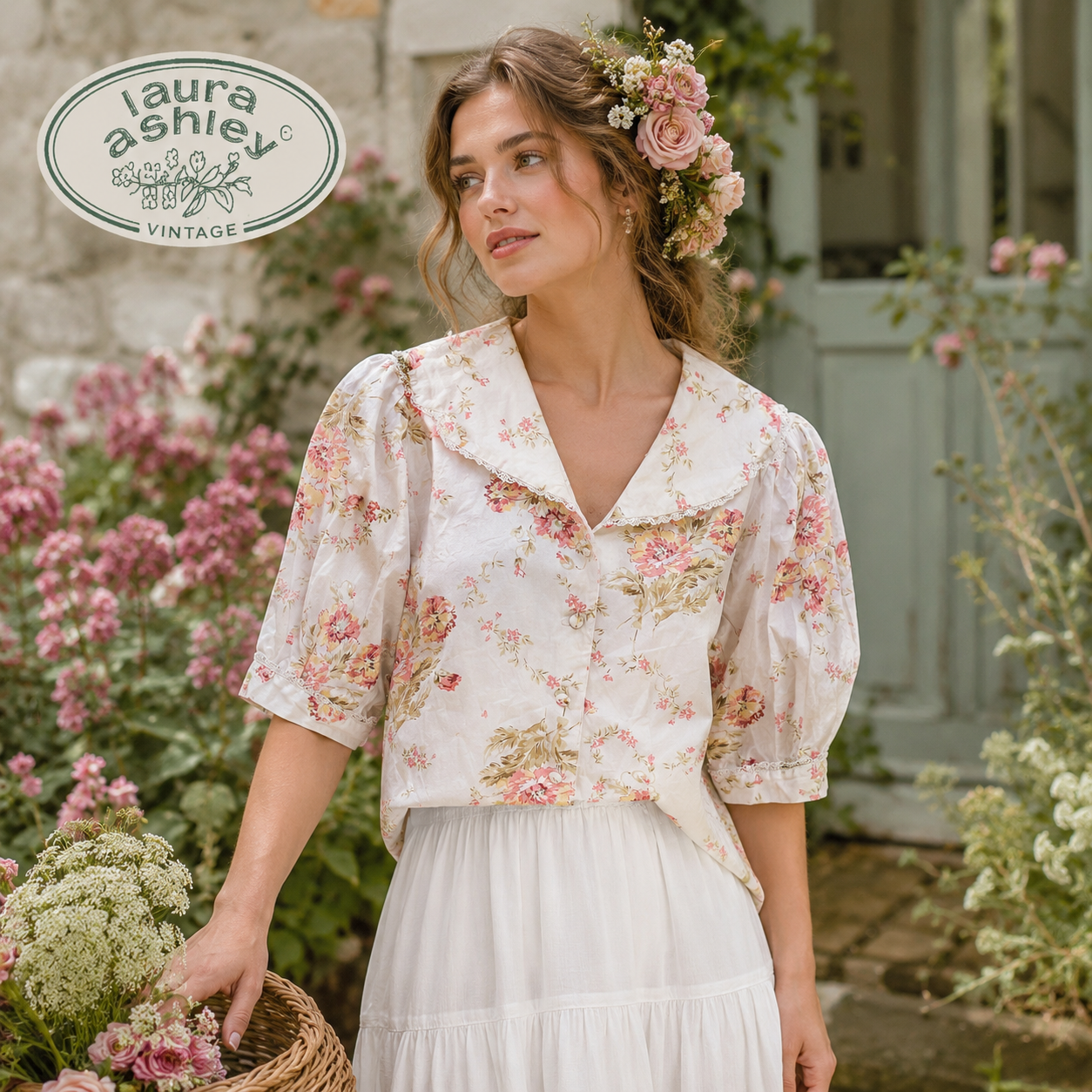 Vintage Laura Ashley Floral Cotton Blouse UK 14