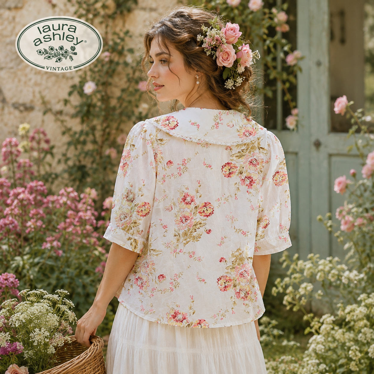 Vintage Laura Ashley Floral Cotton Blouse UK 14