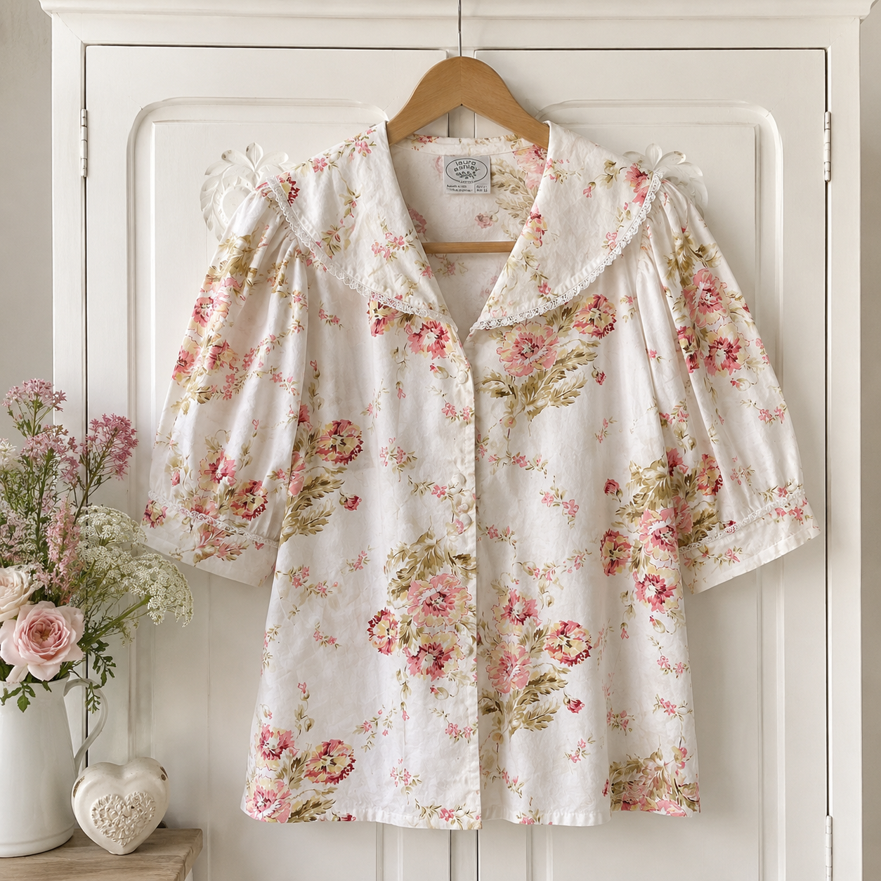 Vintage Laura Ashley Floral Cotton Blouse UK 14