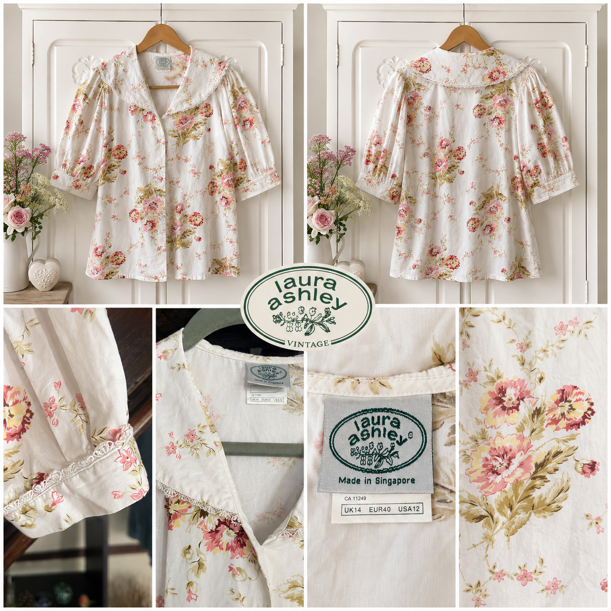 Vintage Laura Ashley Floral Cotton Blouse UK 14