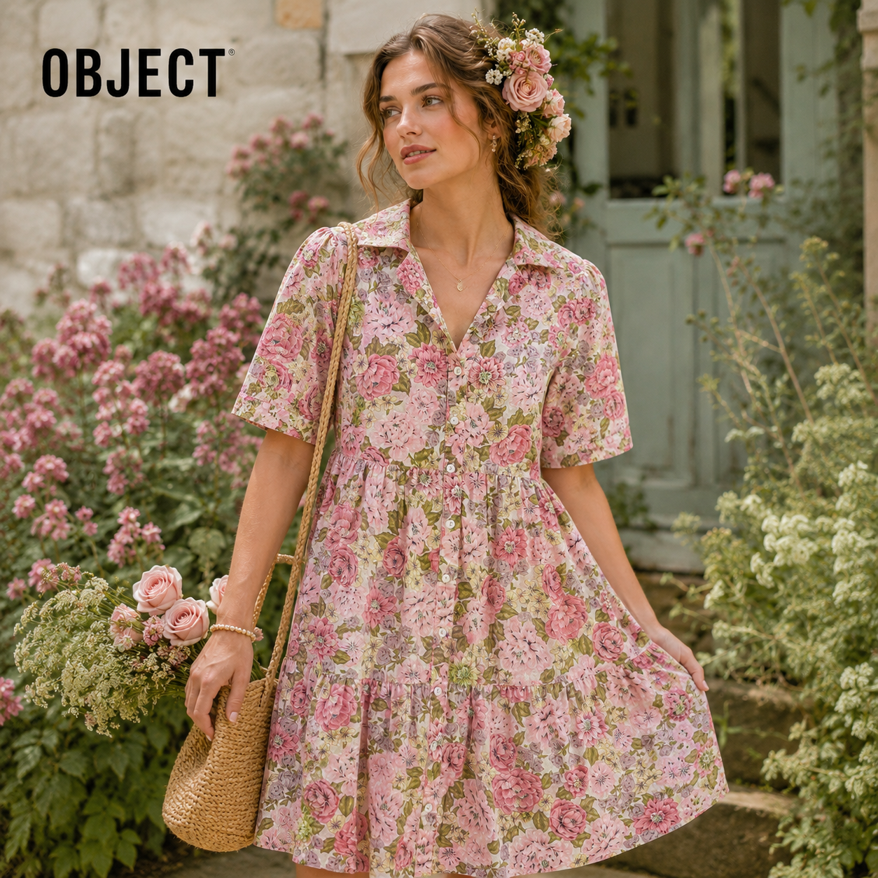 Object Pink Floral Cotton Dress UK 8 Cottagecore Summer