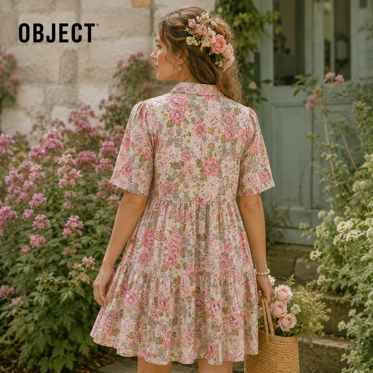 Object Pink Floral Cotton Dress UK 8 Cottagecore Summer