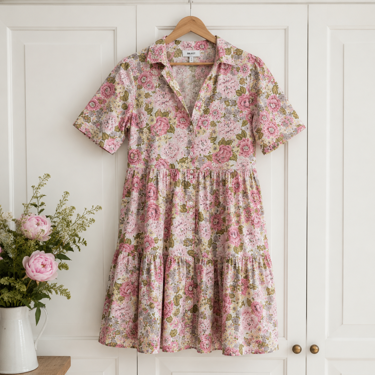 Object Pink Floral Cotton Dress UK 8 Cottagecore Summer