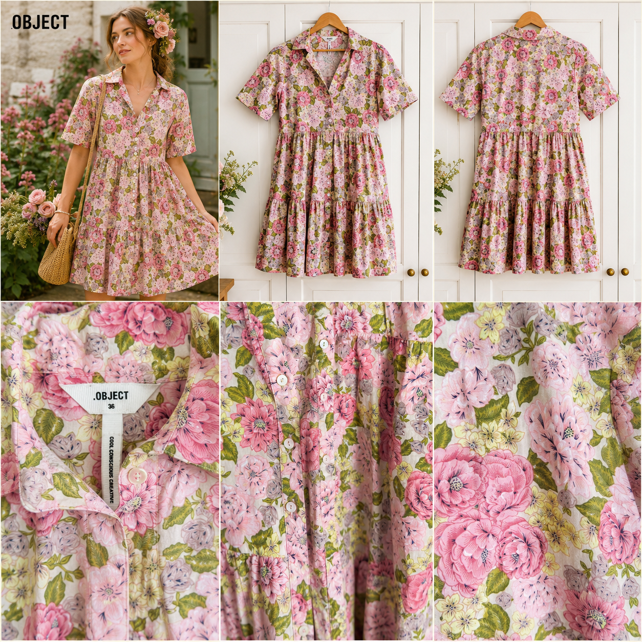 Object Pink Floral Cotton Dress UK 8 Cottagecore Summer