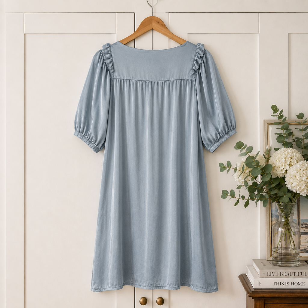 Philosophy Blues Original Silky Blue Grey Satin Shift Dress UK 12
