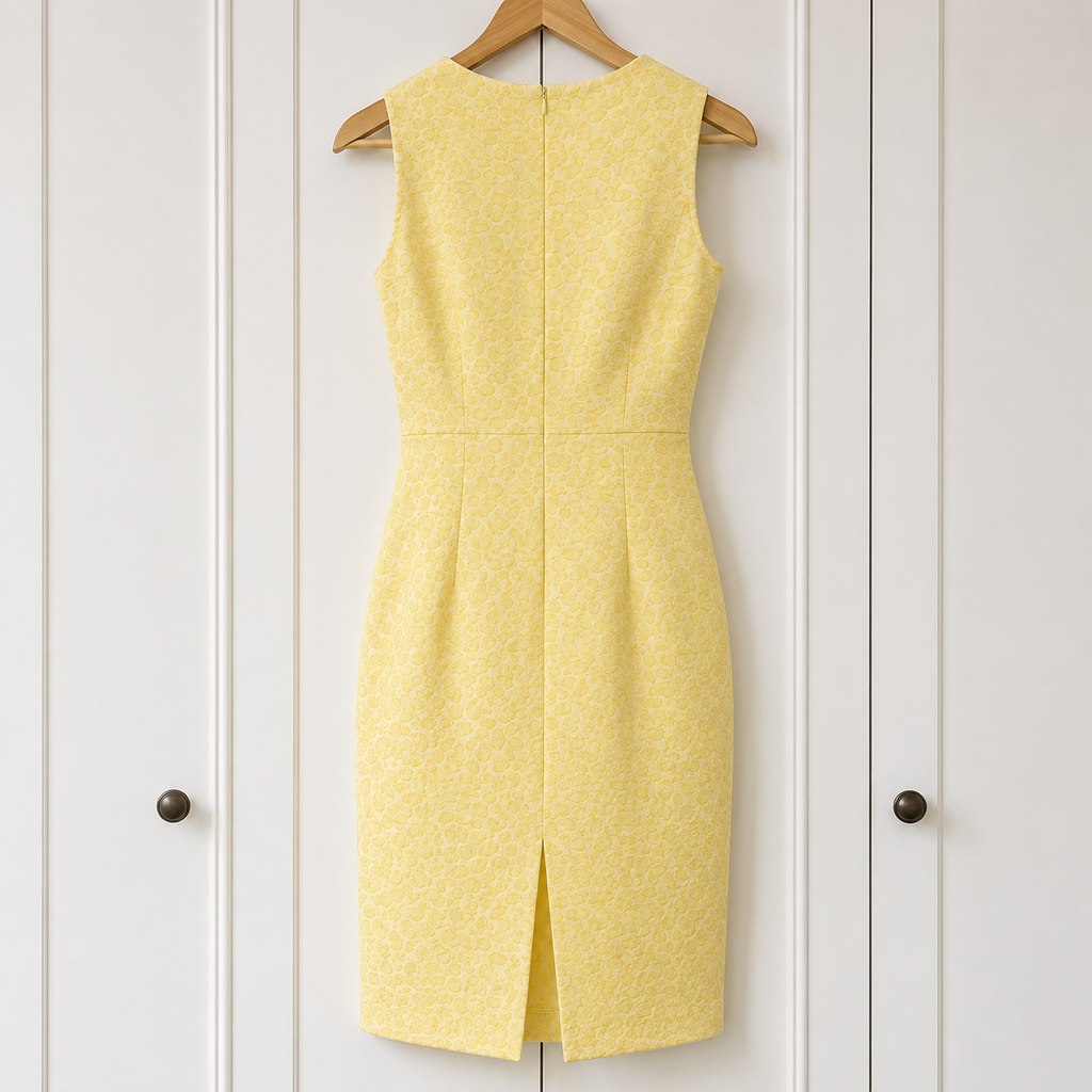 Kew 159 Textured Textured Shift Dress Lemon Yellow UK 12
