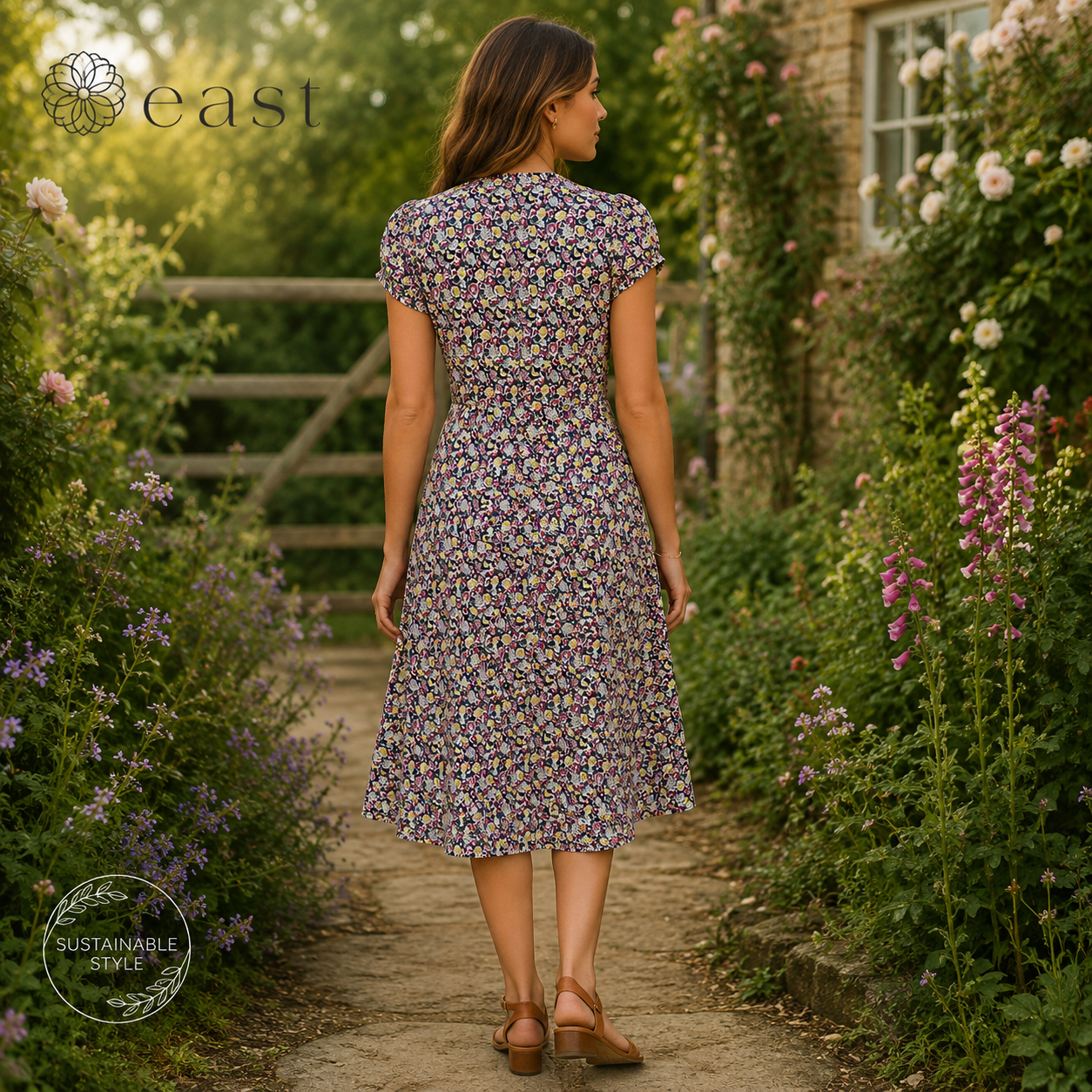 East Floral Tea  A-Line Dress UK 10