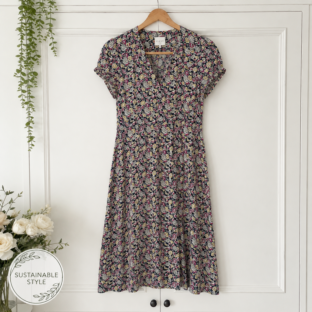 East Floral Tea  A-Line Dress UK 10