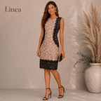 Linea Embroidered Peach, Black Lace Occasion Dress UK 14