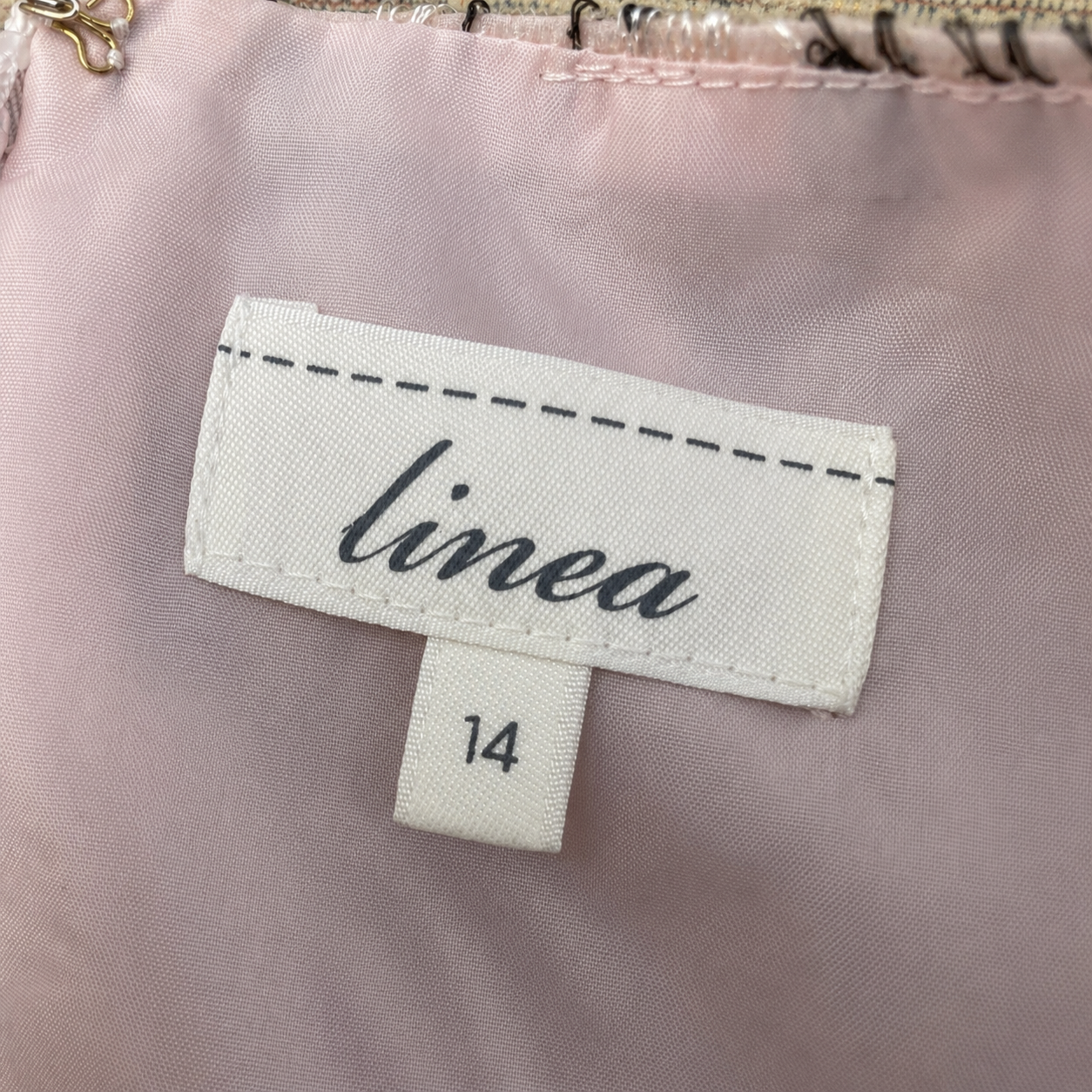Linea Embroidered Peach, Black Lace Occasion Dress UK 14