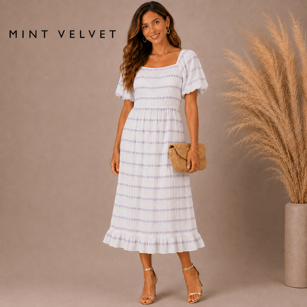 MINT VELVET White & Lilac Floral Maxi Dress UK 12
