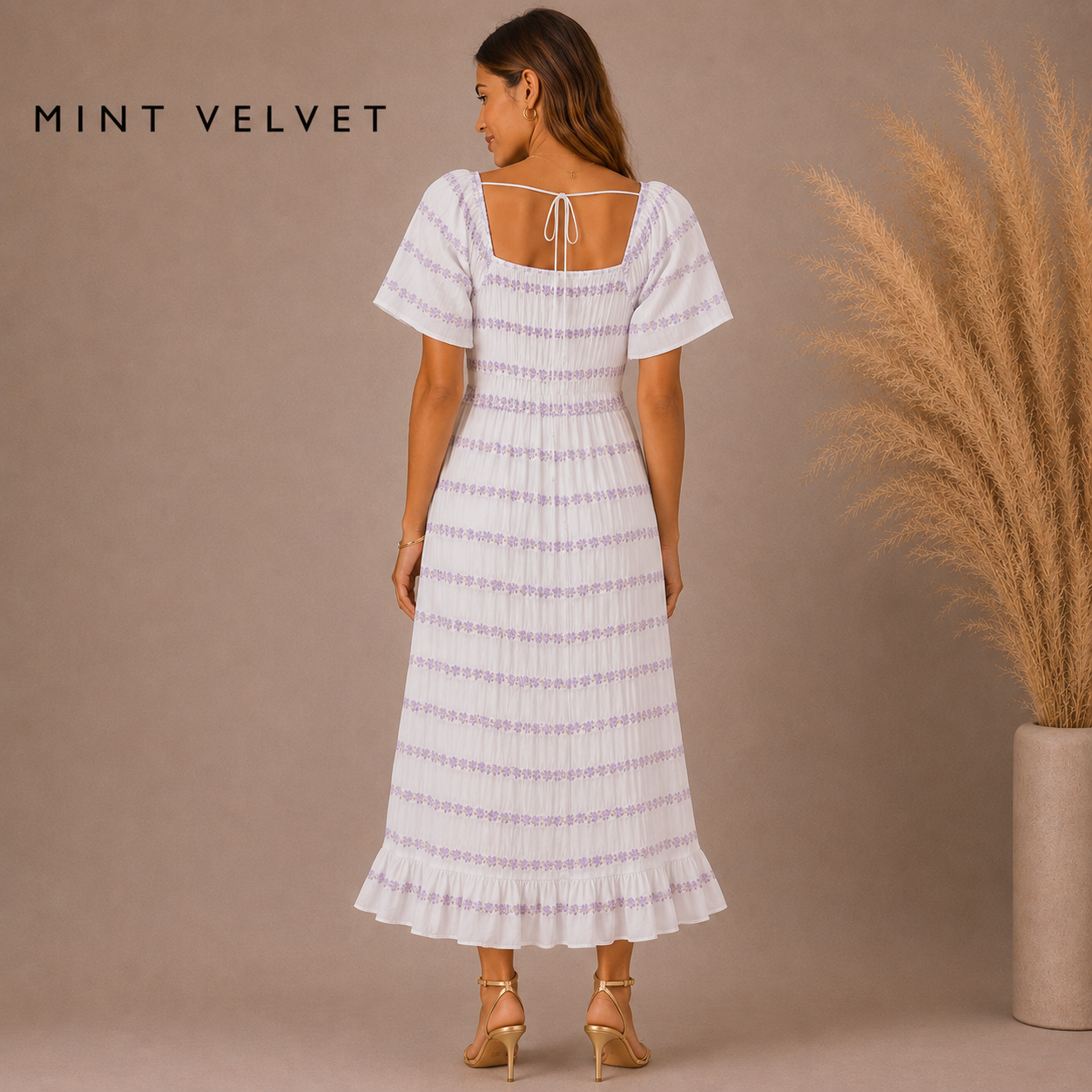 MINT VELVET White & Lilac Floral Maxi Dress UK 12