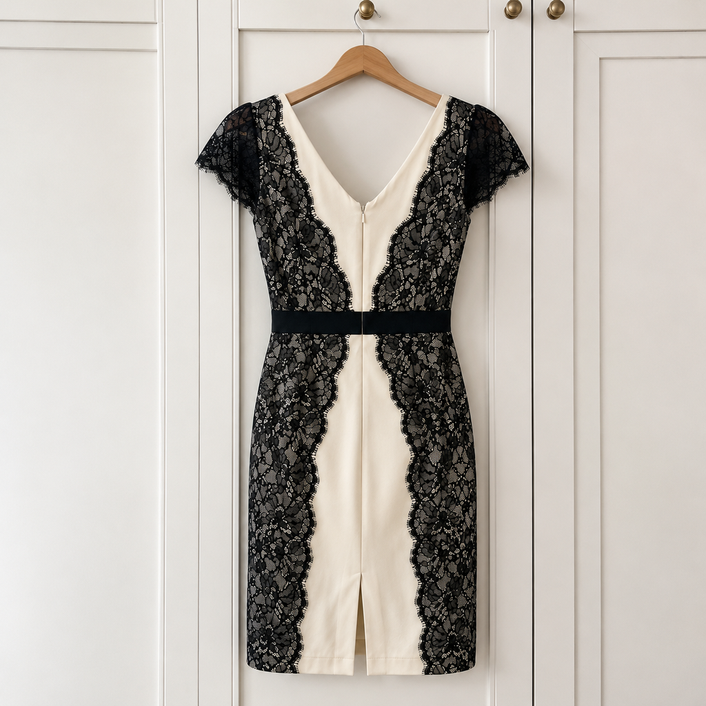 Reiss Ivory Black Lace Occasion Dress UK 12