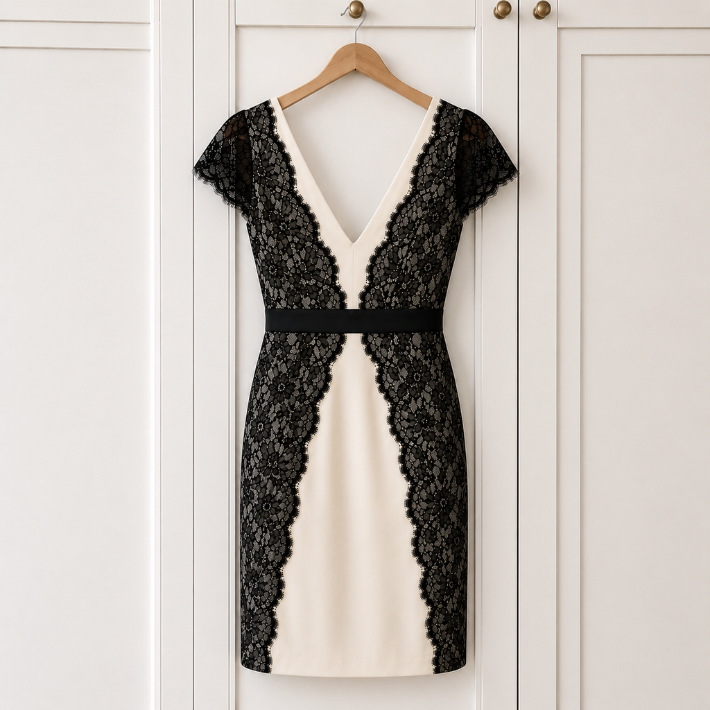 Reiss Ivory Black Lace Occasion Dress UK 12