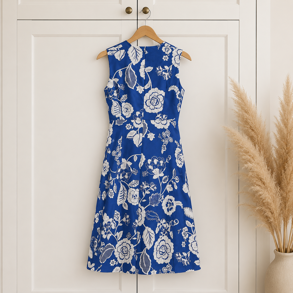 Hobbs Lauren Blue Floral Cotton Dress UK 10