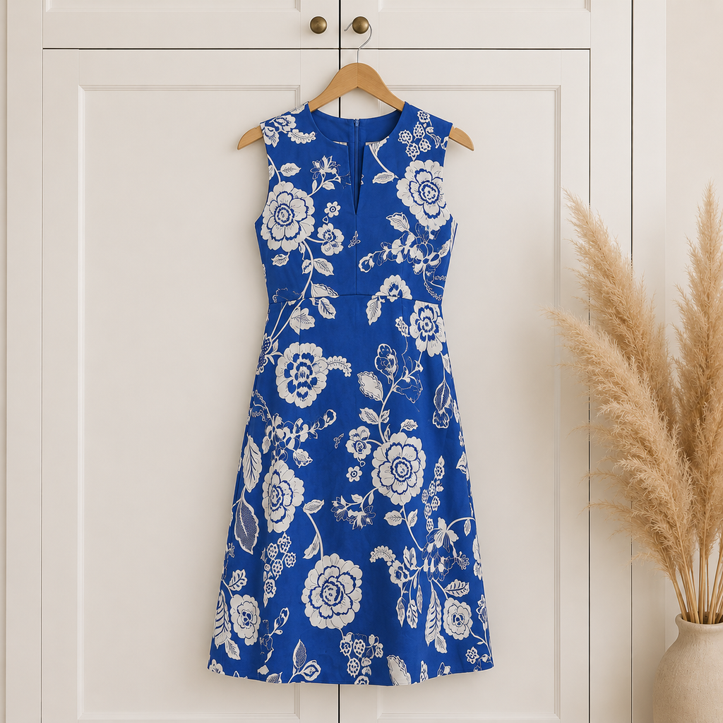 Hobbs Lauren Blue Floral Cotton Dress UK 10
