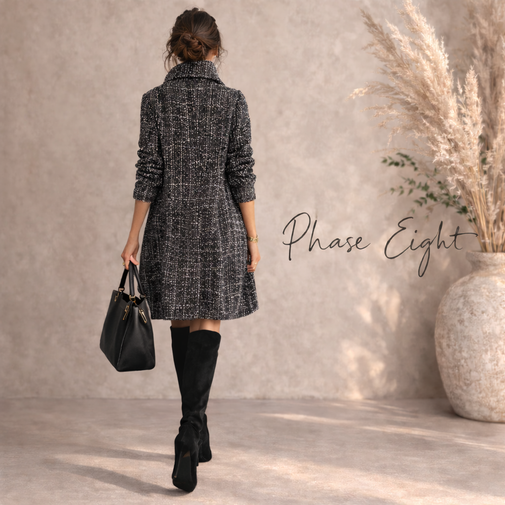 Phase Eight Navy Tweed Wide Collar Coat UK 12