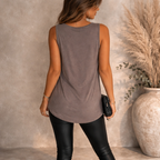 Ecru Taupe Suedette Top UK 14 | Sleeveless V-Neck Tunic