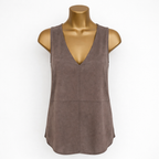 Ecru Taupe Suedette Top UK 14 | Sleeveless V-Neck Tunic